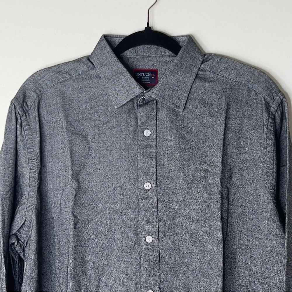 UNTUCKit Mens Size Large Charcoal Gray Casual Button-Down Collared Shirt